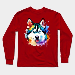 Siberian Husky Watercolor Long Sleeve T-Shirt